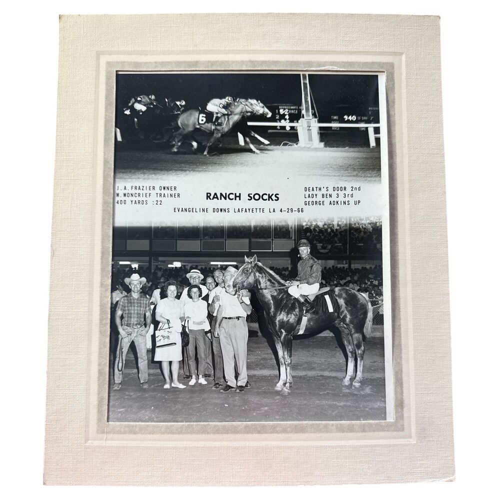 1966 Ranch Socks Race Photo Evangeline Downs Winner Moncrief Trainer  B&W